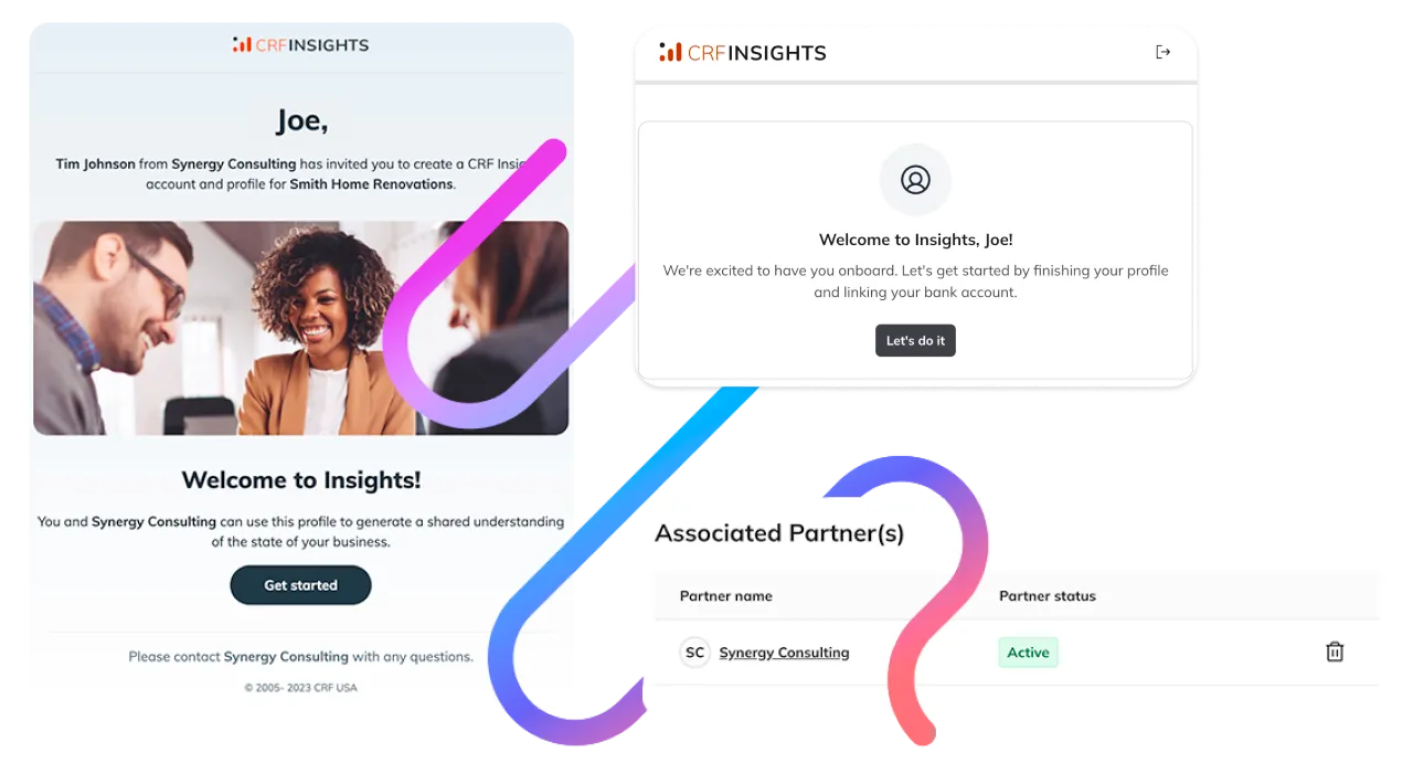 Content showing a user getting onboarded to the CRF Insights platform